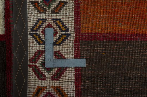 Close-up detail of 2000s Persian Gabbeh rug from Iran / Persia showing Wool weave