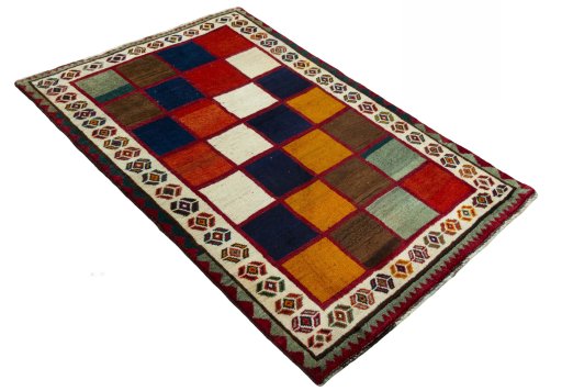 Close-up detail of 2000s Persian Gabbeh rug from Iran / Persia showing Wool weave