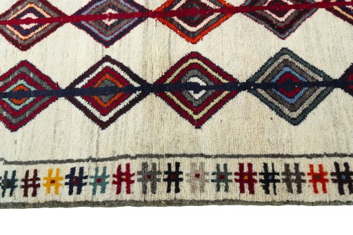 Close-up detail of 2000s Persian Gabbeh rug from Iran / Persia showing Wool weave