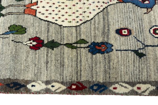 Close-up detail of 2000s Persian Gabbeh rug from Iran / Persia showing Wool weave