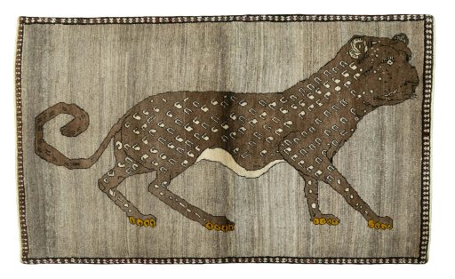 Full view of 2000s Persian Gabbeh rug from Iran / Persia, 180 × 110 cm in Gray tones