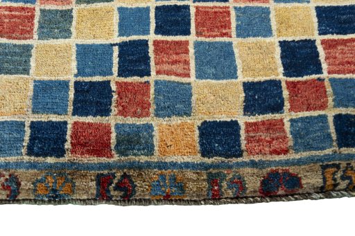 Close-up detail of 2000s Persian Gabbeh rug from Iran / Persia showing Wool weave