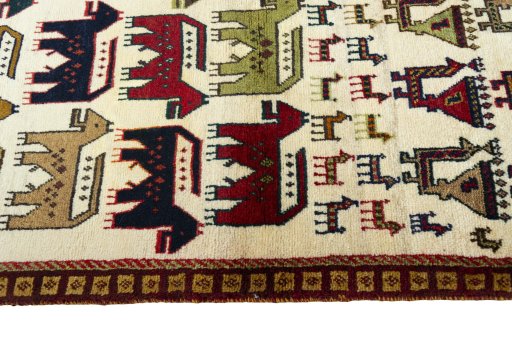Close-up detail of 2000s Persian Gabbeh rug from Iran / Persia showing Wool weave
