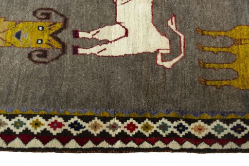 Close-up detail of 2000s Persian Gabbeh rug from Iran / Persia showing Wool weave