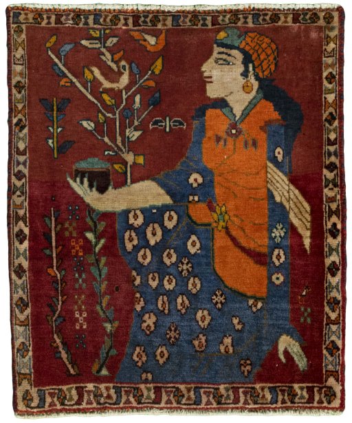 Full view of 2000s Persian Gabbeh rug from Iran / Persia, 71 × 60 cm in Red tones