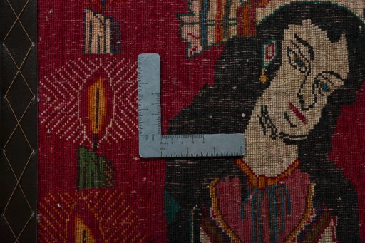 Backside of handmade 2000s Persian Gabbeh rug showing knot structure and weave density
