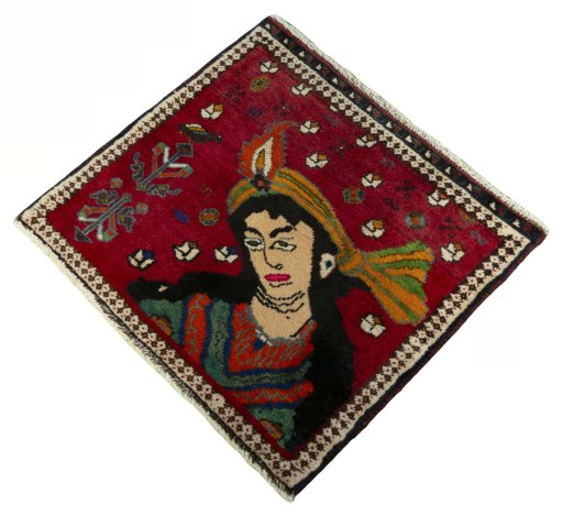 Corner detail of 2000s Persian Gabbeh rug showing border pattern and Wool pile