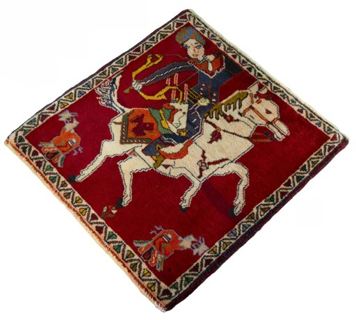 Corner detail of 2000s Persian Gabbeh rug showing border pattern and Wool pile