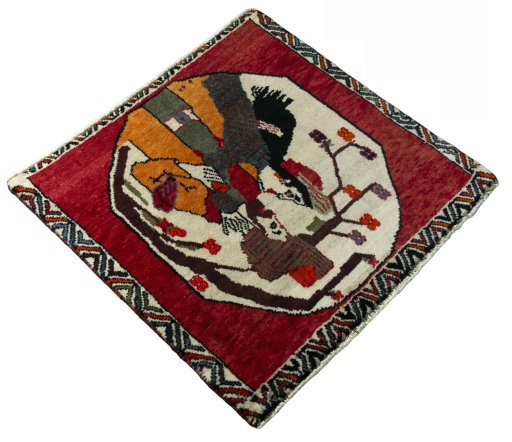 Close-up detail of 2000s Persian Gabbeh rug from Iran / Persia showing Wool weave