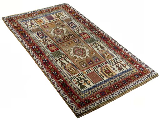 Close-up detail of 2000s Persian Gabbeh rug from Iran / Persia showing Wool weave