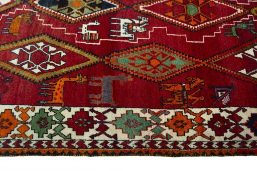 Close-up detail of 2000s Persian Gabbeh rug from Iran / Persia showing Wool weave