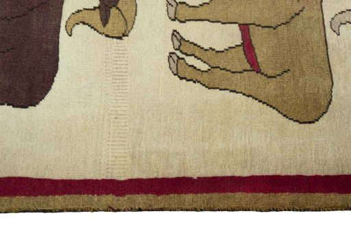 Close-up detail of 2000s Persian Gabbeh rug from Iran / Persia showing Wool weave