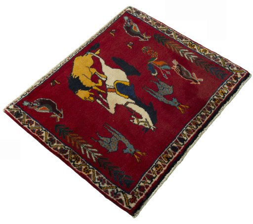 Close-up detail of 2000s Persian Gabbeh rug from Iran / Persia showing Wool weave
