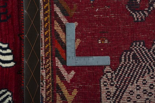Close-up detail of 1970s Persian Gabbeh rug from Iran / Persia showing Wool weave