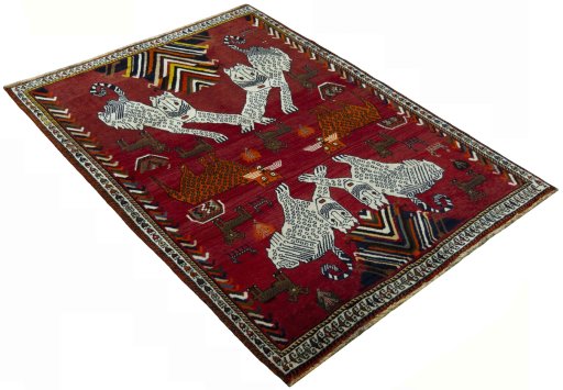 Close-up detail of 1970s Persian Gabbeh rug from Iran / Persia showing Wool weave