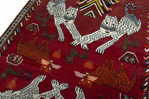 Backside of handmade 1970s Persian Gabbeh rug showing knot structure and weave density