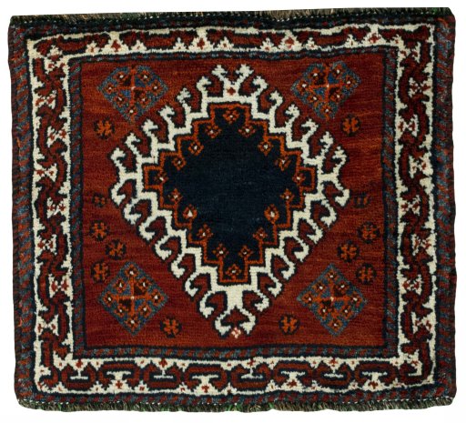 Full view of 2000s Persian Gabbeh rug from Iran / Persia, 54 × 61 cm in Red tones