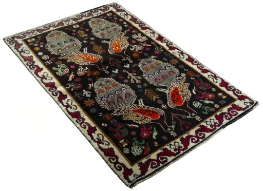 Close-up detail of 2000s Persian Gabbeh rug from Iran / Persia showing Wool weave