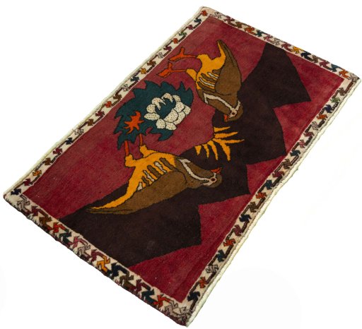 Close-up detail of 2000s Persian Gabbeh rug from Iran / Persia showing Wool weave