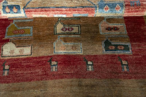 Full view of 2000s Persian Gabbeh rug from Iran / Persia, 155 × 120 cm in Beige tones