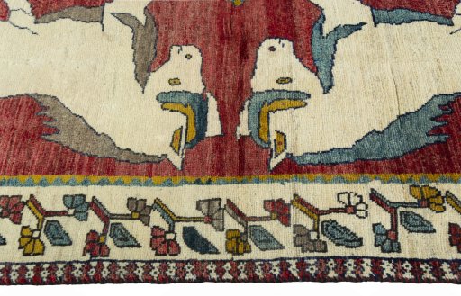 Close-up detail of 2000s Persian Gabbeh rug from Iran / Persia showing Wool weave