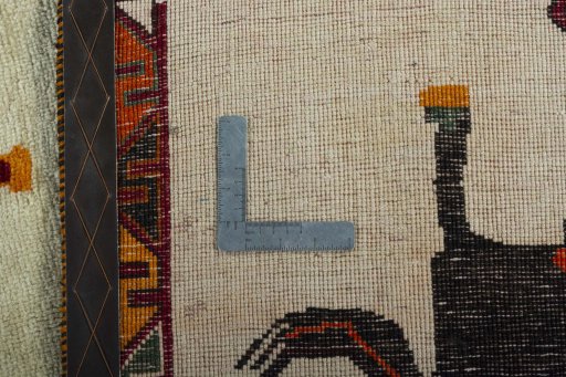 Close-up detail of 2000s Persian Gabbeh rug from Iran / Persia showing Wool weave