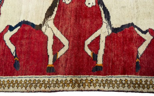 Close-up detail of 2000s Persian Gabbeh rug from Iran / Persia showing Wool weave