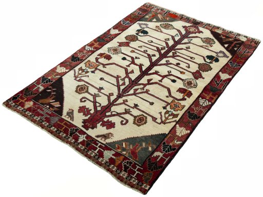 Corner detail of 2000s Persian Gabbeh rug showing border pattern and Wool pile