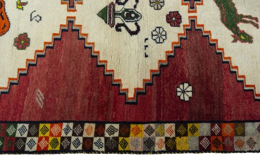 Close-up detail of 2000s Persian Gabbeh rug from Iran / Persia showing Wool weave