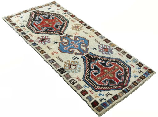 Close-up detail of 2000s Persian Gabbeh rug from Iran / Persia showing Wool weave