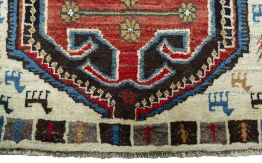 Central medallion detail of 2000s Persian Gabbeh rug from Iran / Persia