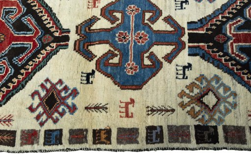 Close-up detail of 2000s Persian Gabbeh rug from Iran / Persia showing Wool weave