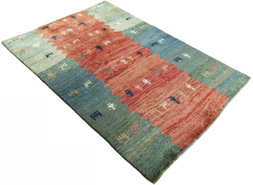 Close-up detail of 1970s Persian Gabbeh rug from Iran / Persia showing Wool weave