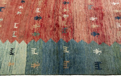 Close-up detail of 1970s Persian Gabbeh rug from Iran / Persia showing Wool weave
