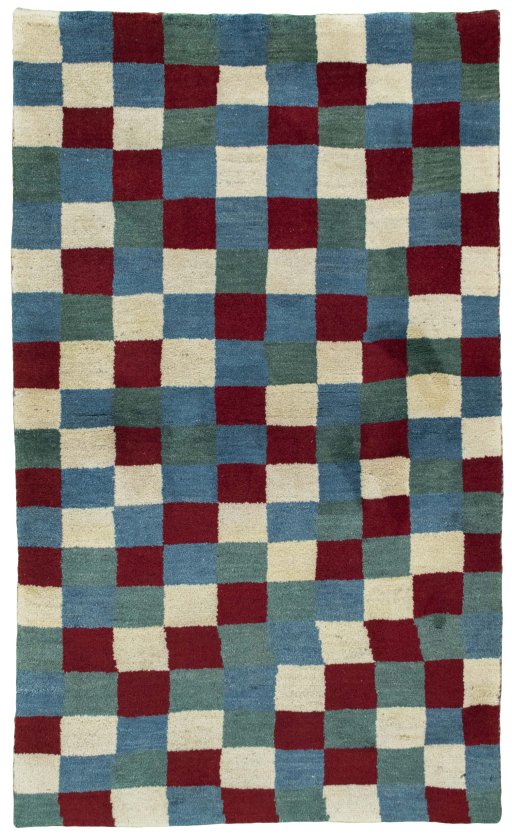 Full view of 2000s Persian Gabbeh rug from Pakistan, 186 × 111 cm in Multi Color tones