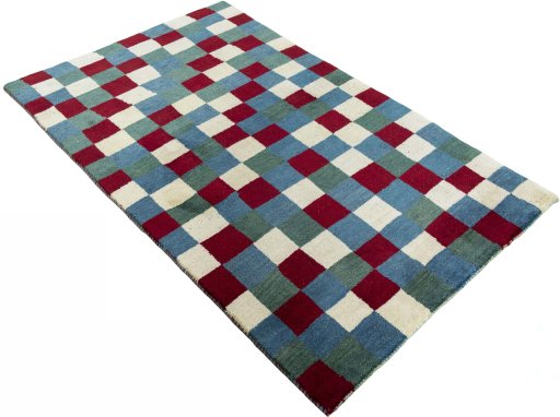 Close-up detail of 2000s Persian Gabbeh rug from Pakistan showing Wool weave