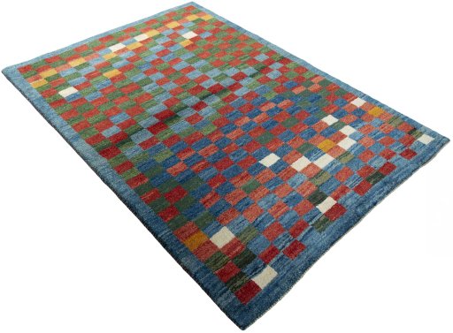 Close-up detail of 2000s Persian Gabbeh rug from Pakistan showing Wool weave
