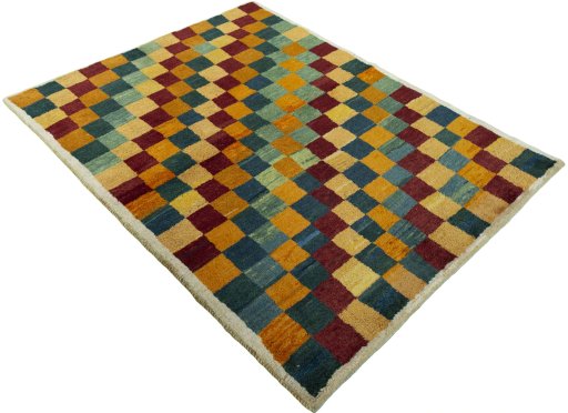Close-up detail of 2000s Persian Gabbeh rug from Pakistan showing Wool weave