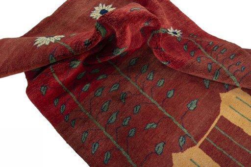 Corner detail of New Persian Gabbeh rug showing border pattern and Wool pile