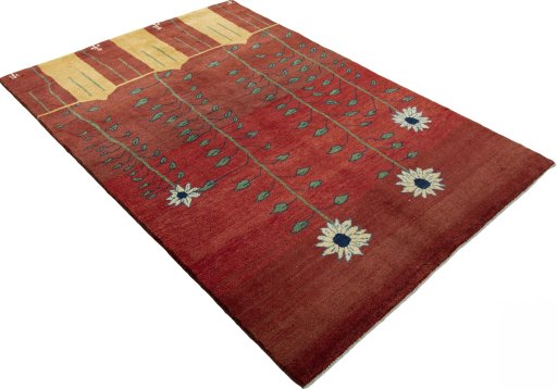 Close-up detail of New Persian Gabbeh rug from Iran / Persia showing Wool weave