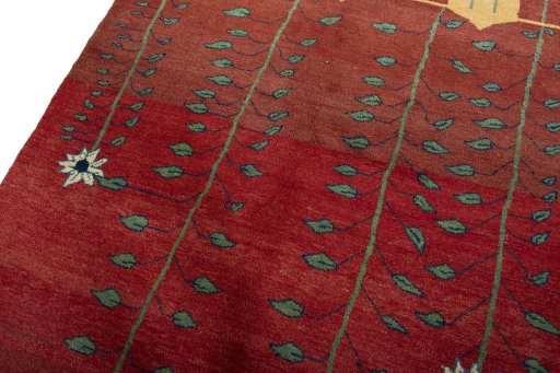 Backside of handmade New Persian Gabbeh rug showing knot structure and weave density