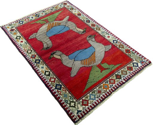 Close-up detail of 2000s Persian Gabbeh rug from Iran / Persia showing Wool weave