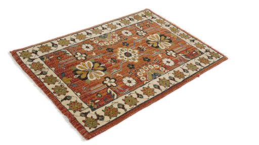 Corner detail of New Persian Gabbeh rug showing border pattern and Wool pile