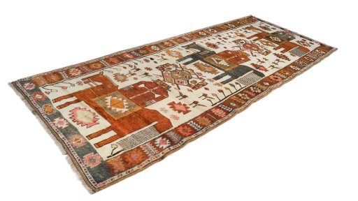 Corner detail of 1920s Persian Gabbeh rug showing border pattern and Wool pile