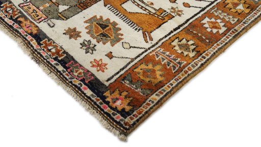 Backside of handmade 1920s Persian Gabbeh rug showing knot structure and weave density