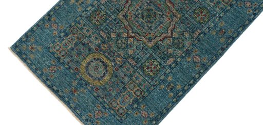 Backside of handmade New Mamluk rug showing knot structure and weave density