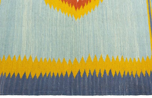Close-up detail of New Kilim Sofre rug from Turkey showing Wool weave