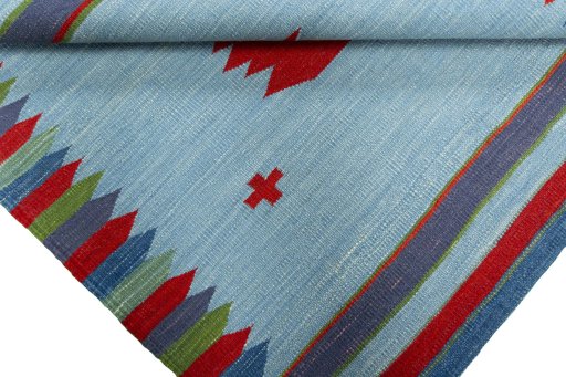 Full view of New Kilim Sofre rug from Turkey, 112 × 101 cm in Multi Color tones