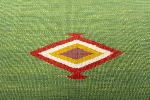 Backside of handmade New Kilim Sofre rug showing knot structure and weave density