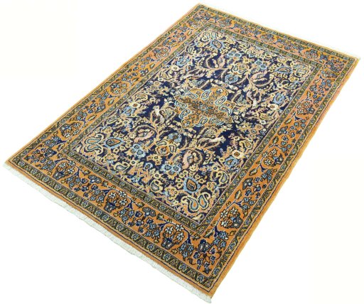 Corner detail of 1970s Ghom rug showing border pattern and Wool pile